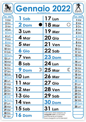 Immagine del calendario 2022 con le fasi lunari