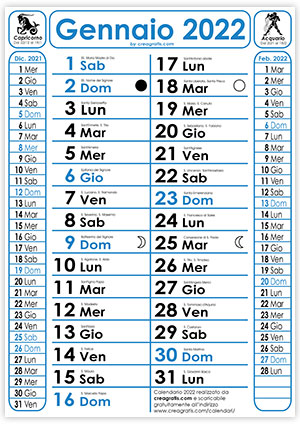 Versione con i Santi e le Fasi Lunari del calendario 2022