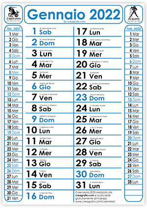 Immagine del calendario 2022 con i nomi dei Santi