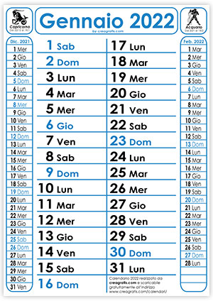 Versione semplice del calendario 2022