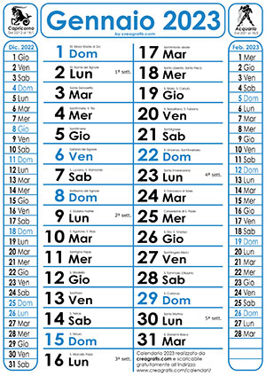 Immagine del calendario 2023 con i nomi dei Santi