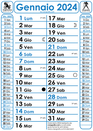Immagine del calendario 2024 con le fasi lunari