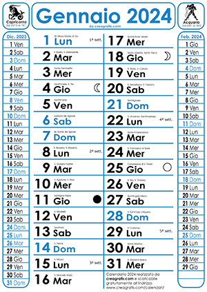Immagine del calendario 2024 con Santi e fasi lunari