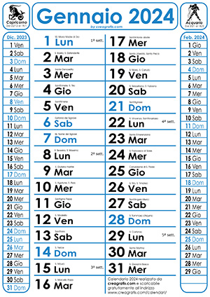Immagine del calendario 2024 con i nomi dei Santi