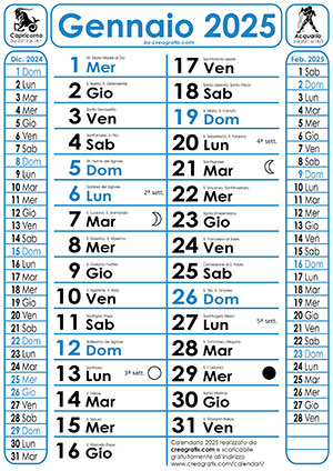 Versione con i Santi e le Fasi Lunari del calendario 2025