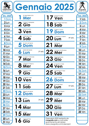 Versione con i Santi del calendario 2025