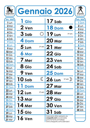 Calendario 2026 - Versione con Fasi Lunari Versione con Fasi Lunari del calendario 2026