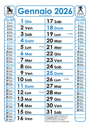 Calendario 2026 - Versione Semplice Versione semplice del calendario 2026