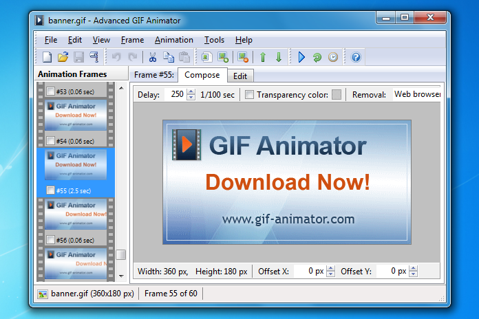 Interfaccia grafica del programma Advanced GIF Animator