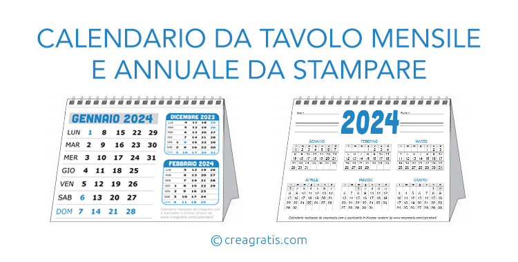 Calendario 2024 da tavolo da stampare