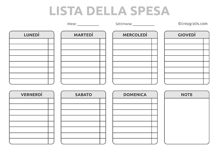 Modello di lista della spesa settimanale