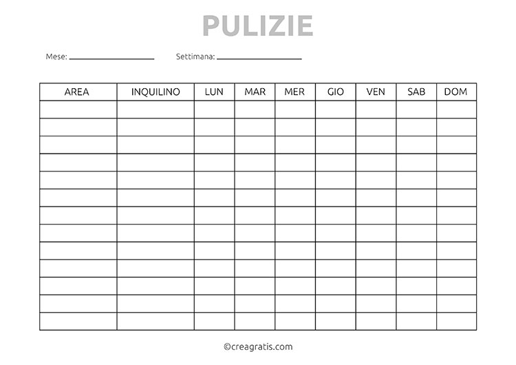 Tabella pulizie con coinquilini da stampare