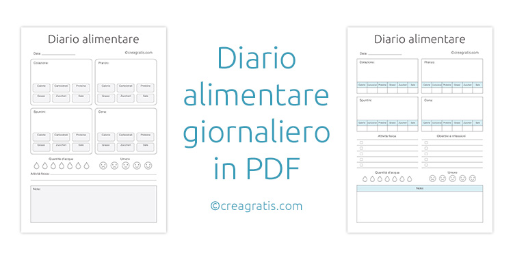 Diario alimentare giornaliero in PDF da stampare o scaricare gratis