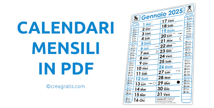 Calendari mensili in PDF da stampare con santi e fasi lunari