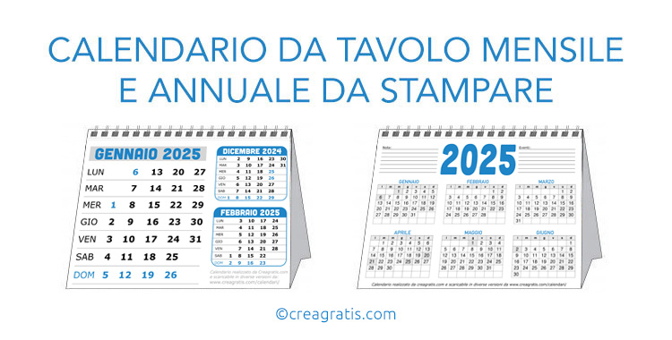 Calendari da tavolo in PDF da stampare